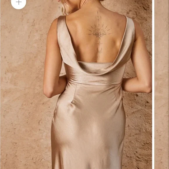 Six Stories “Jane” Cowl Back Satin Bridesmaid Dress - Champagne - Picture 3 of 5